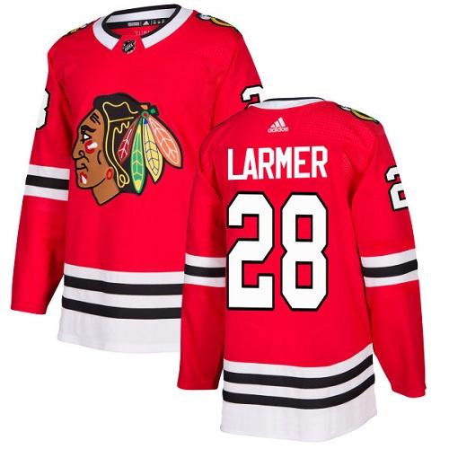 Adidas Blackhawks #28 Steve Larmer Red Home Authentic Stitched NHL Jersey - Click Image to Close